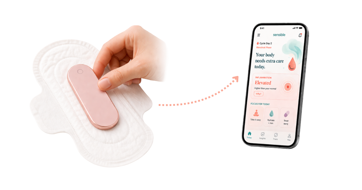 Sensible smart patch on a pad next to the Sensible app